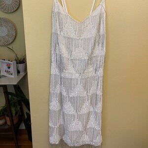 WONDERWEST White Sequined fringe Dres
